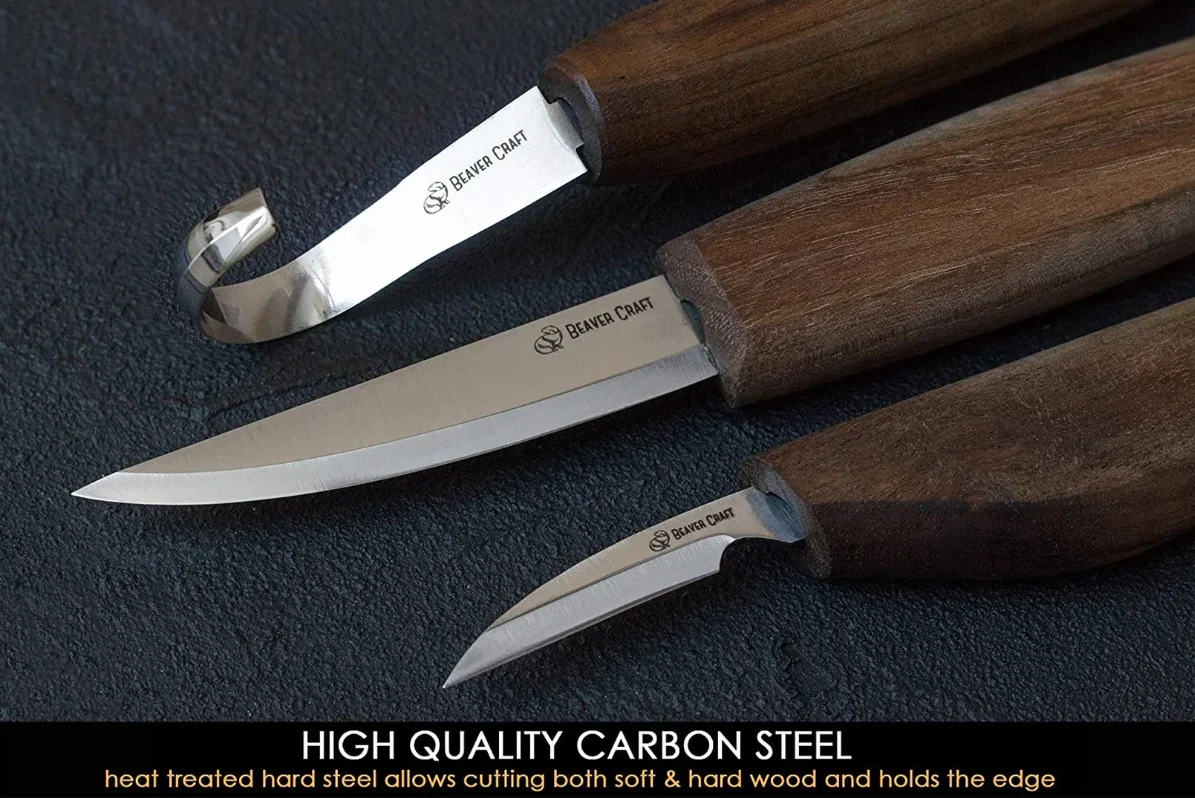 Deluxe Spoon Carving Set With Walnut Handles and Leather Pouch - Image 4