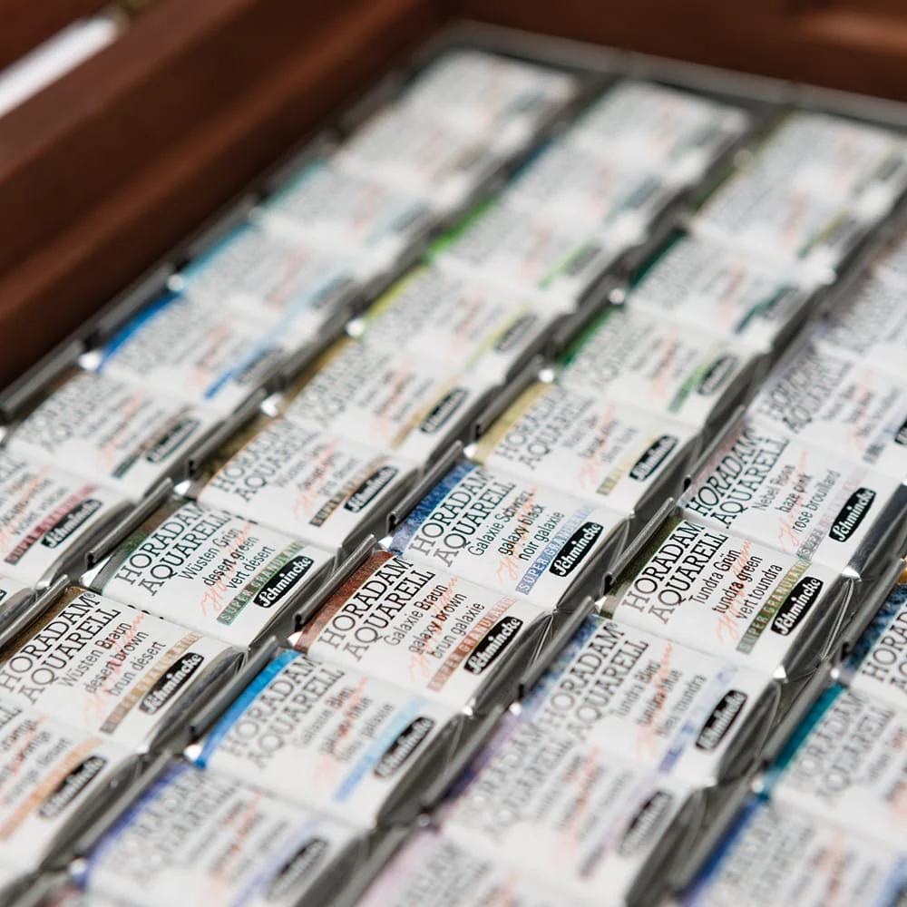 Schmincke Horadam Watercolour Paint - Wooden Box, Supergranulation Set, 50 Half Pans - Image 2