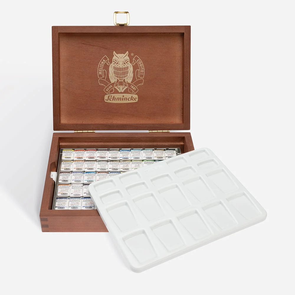 Schmincke Horadam Watercolour Paint - Wooden Box, Supergranulation Set, 50 Half Pans - Image 5