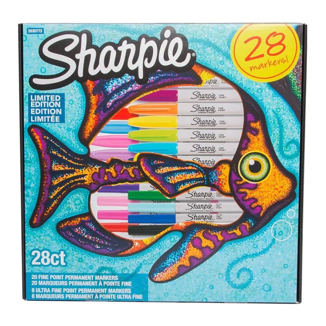 Sharpie Fish Limited Edition Permanent Markers, Fine Nib, Assorted Ink (Pack of 28)