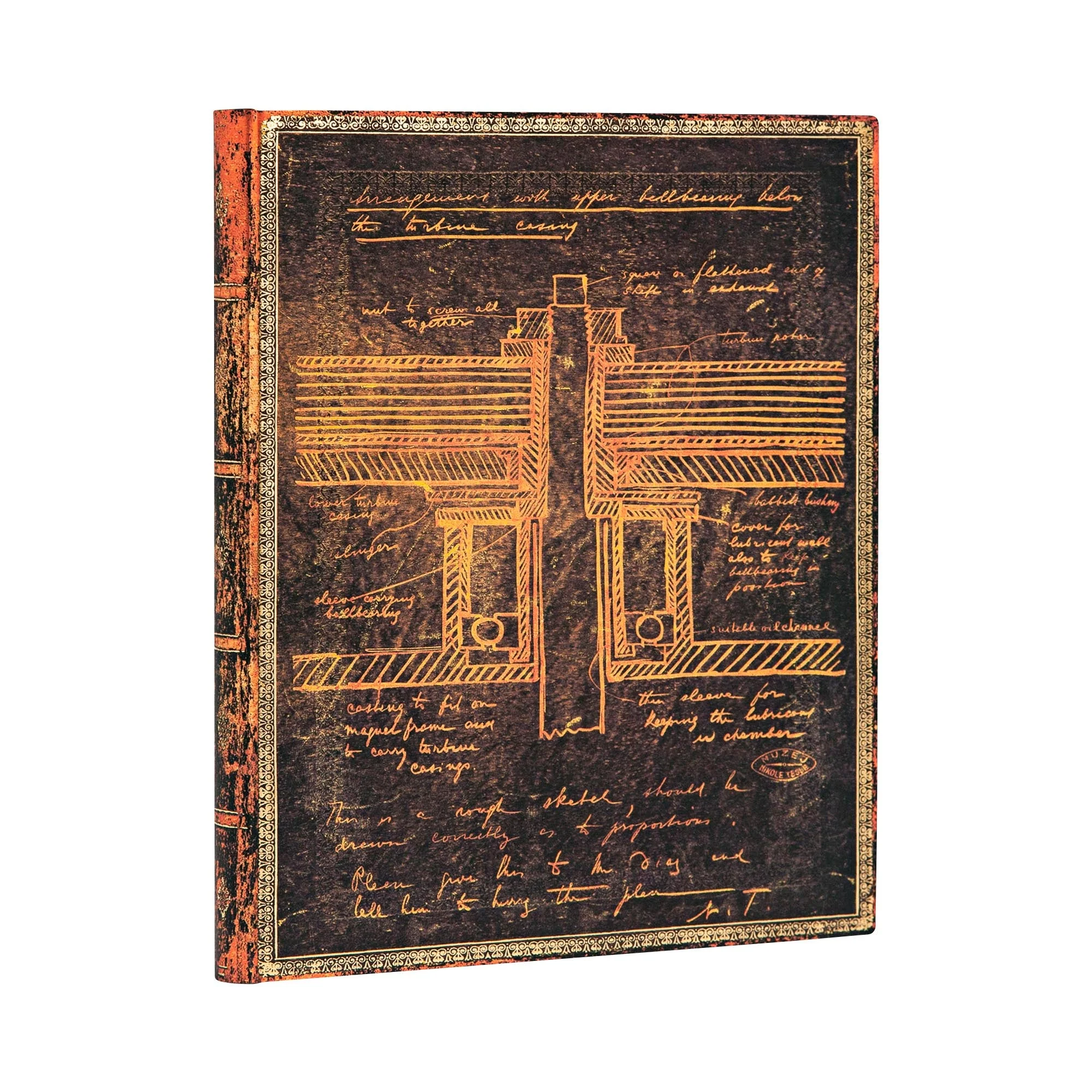 Softcover FLEXI, Tesla Sketch of a Turbine, Embellished Manuscript Collection, Mini, Unlined