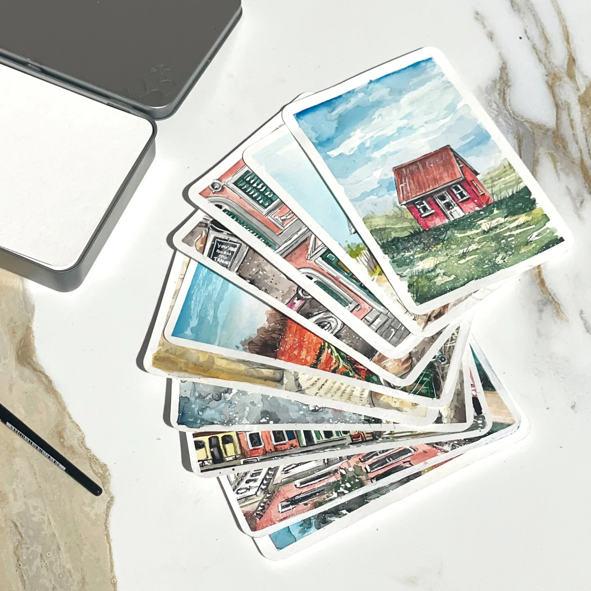 Watercolour Postcards in Metal Box - Image 2